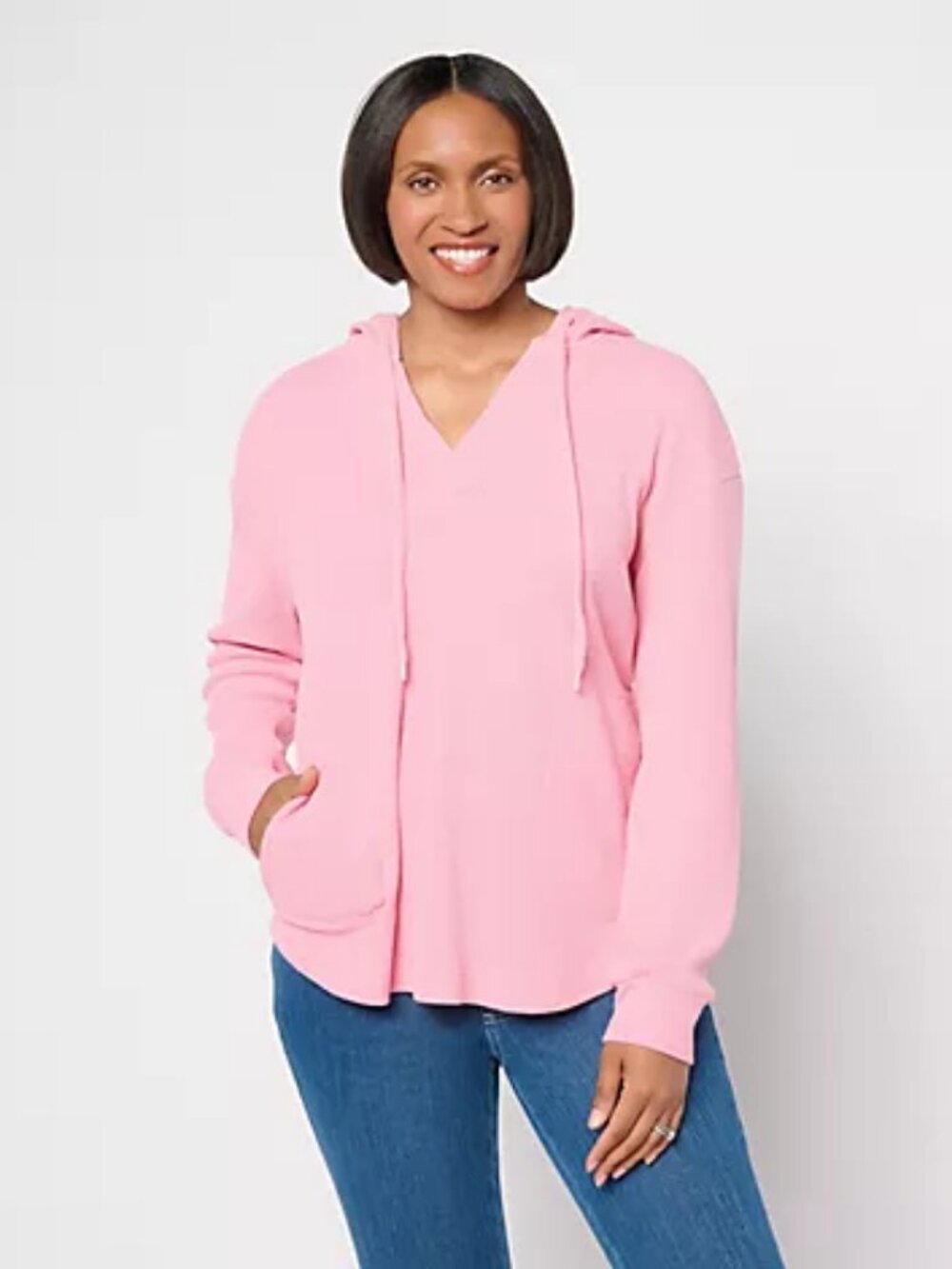 Belle by Kim Gravel Snow Washed Waffle Miss Jo Hoodie, Pink Sz L a724063